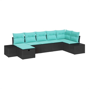 Afuera Living Contemporary Poly Rattan Sofa Set with Cushions in Black