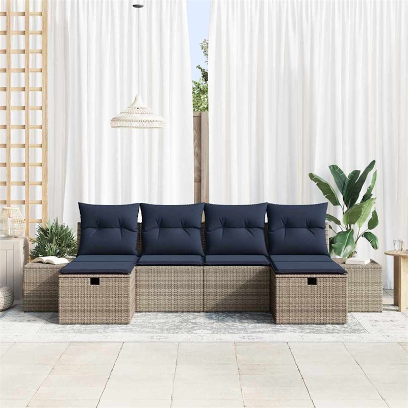 Afuera Living Poly Rattan Small Sofa Set with Cushions in Gray