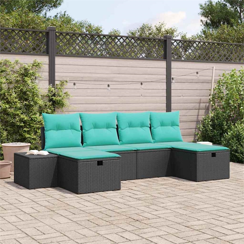 Afuera Living Poly Rattan Small Sofa Set with Cushions in Black