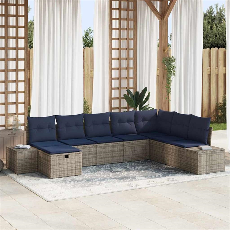 Afuera Living Contemporary Poly Rattan Sofa Set with Cushions in Gray