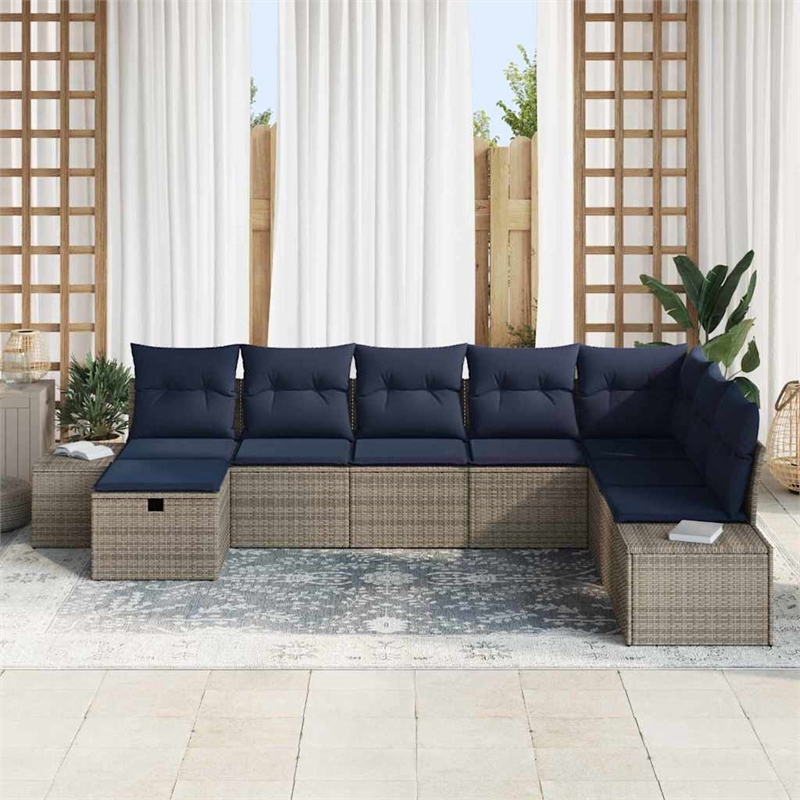 Afuera Living Contemporary Poly Rattan Sofa Set with Cushions in Gray
