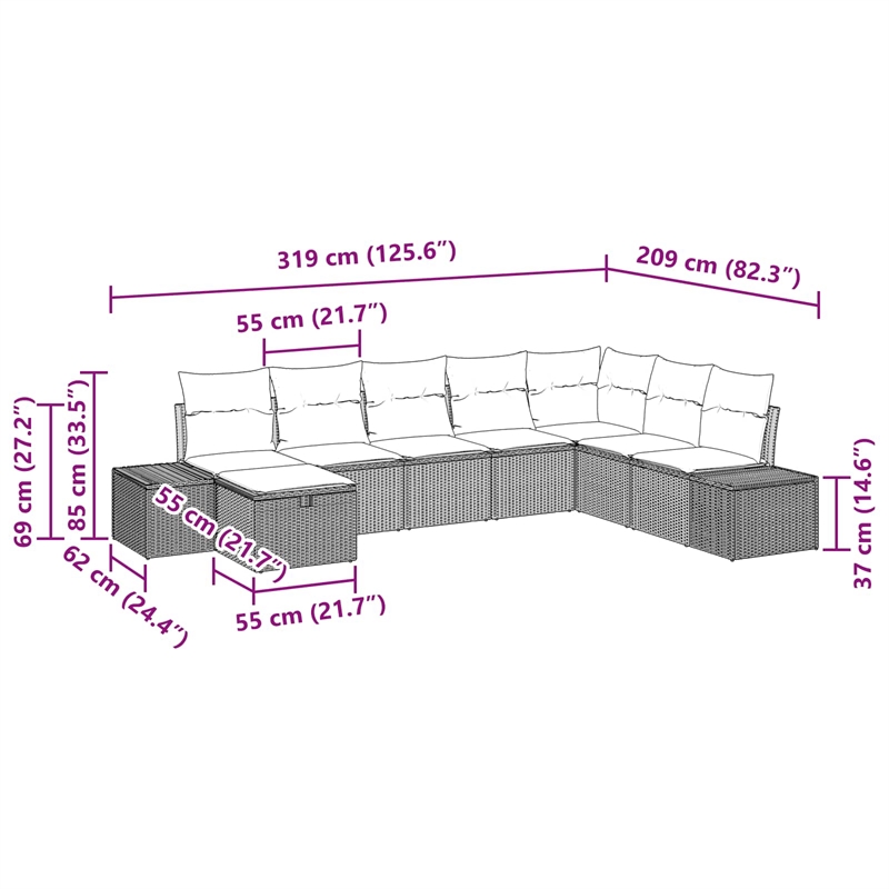 Afuera Living Contemporary Poly Rattan Sofa Set with Cushions in Gray