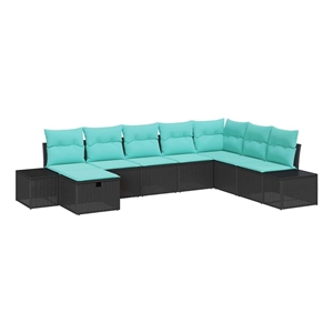 Afuera Living Contemporary Poly Rattan Sofa Set with Cushions in Black