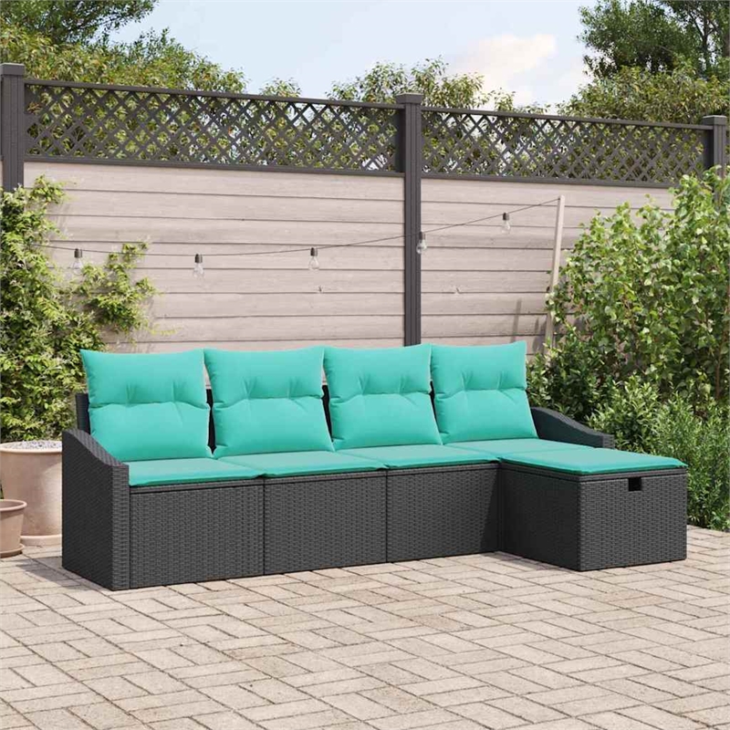 Afuera Living Contemporary Poly Rattan Sofa Set with Cushions in Black