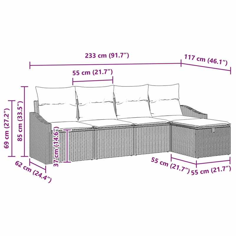 Afuera Living Contemporary Poly Rattan Sofa Set with Cushions in Black