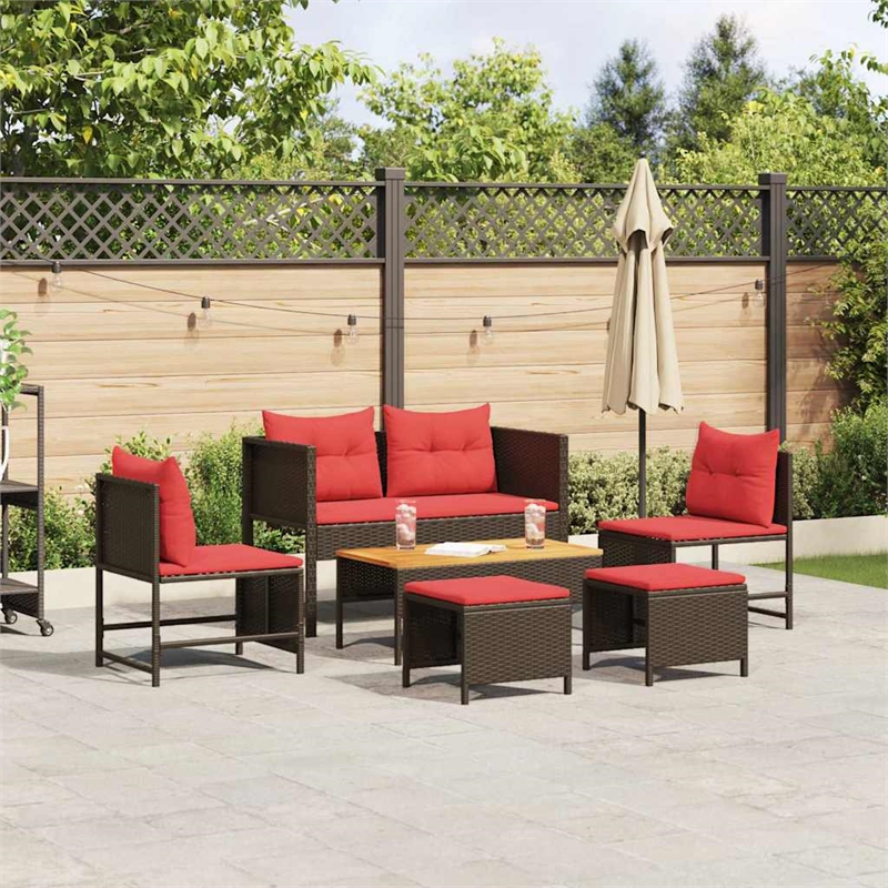 Afuera Living Poly Rattan Sofa Set with Cushions in Red/Brown