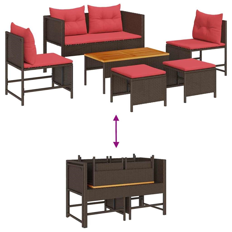 Afuera Living Poly Rattan Sofa Set with Cushions in Red/Brown