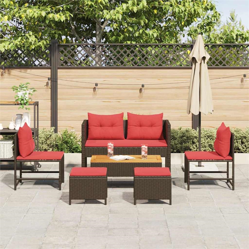 Afuera Living Poly Rattan Sofa Set with Cushions in Red/Brown