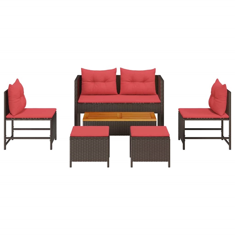 Afuera Living Poly Rattan Sofa Set with Cushions in Red/Brown