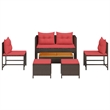 Afuera Living Poly Rattan Sofa Set with Cushions in Red/Brown
