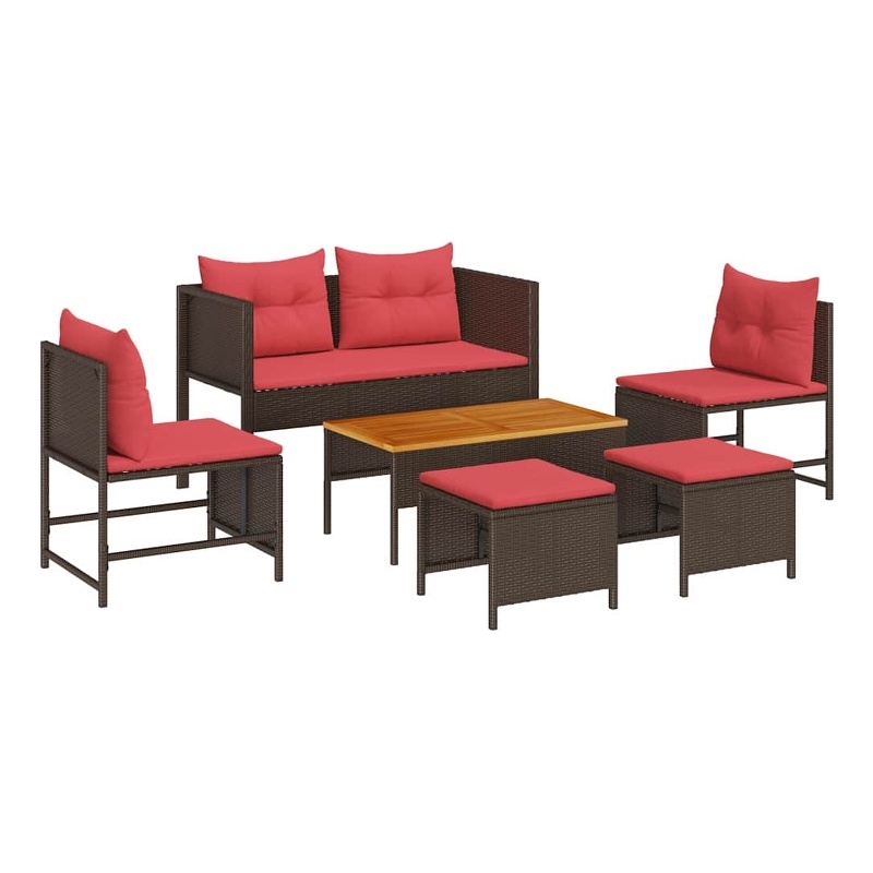 Afuera Living Poly Rattan Sofa Set with Cushions in Red/Brown