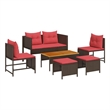 Afuera Living Poly Rattan Sofa Set with Cushions in Red/Brown