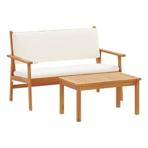 Afuera Living Contemporary Solid Acacia Wood Sofa Set in White/Cream