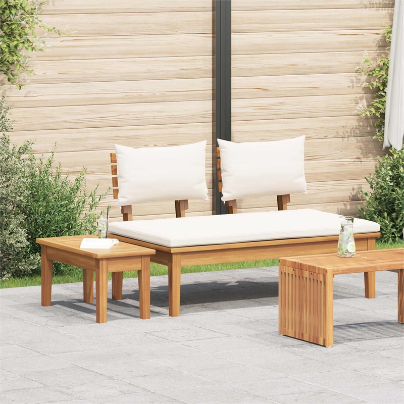 Afuera Living 2 PC Wood Garden Bench in with Cushions in Brown/Cream