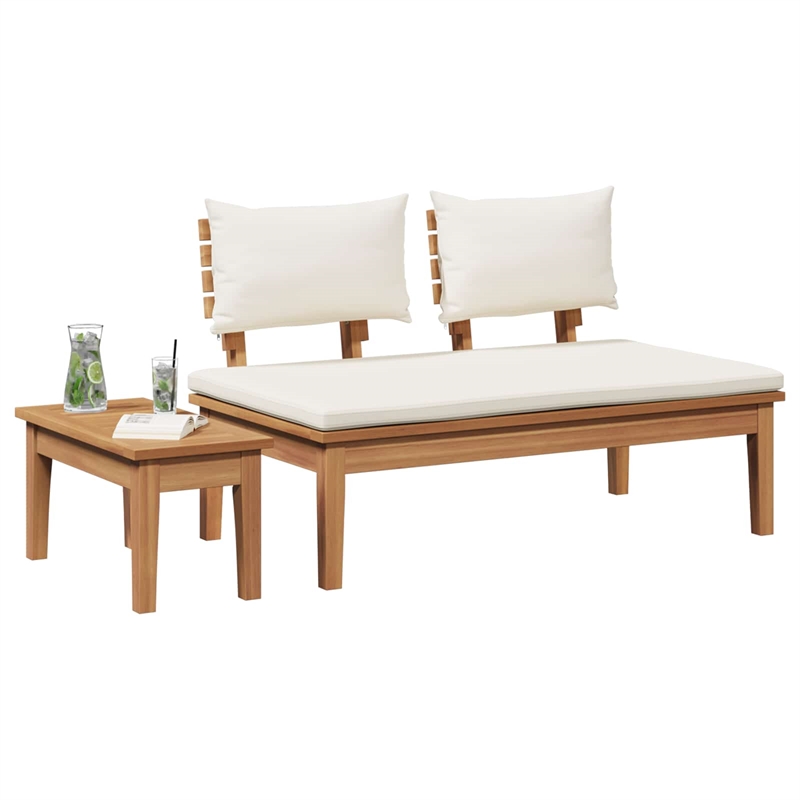 Afuera Living 2 PC Wood Garden Bench in with Cushions in Brown/Cream