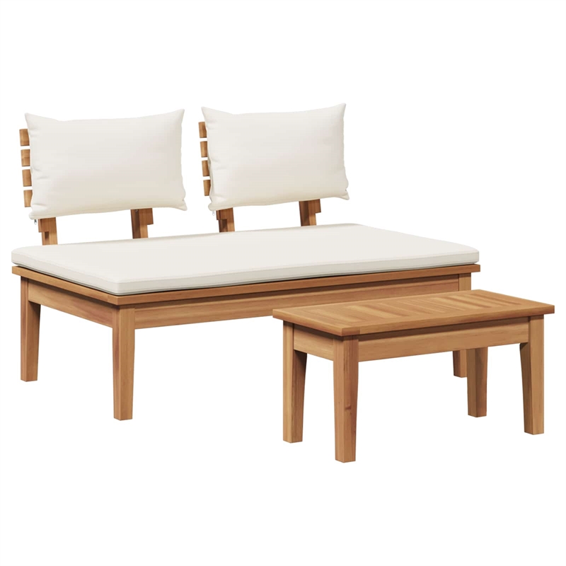Afuera Living 2 PC Wood Garden Bench in with Cushions in Brown/Cream