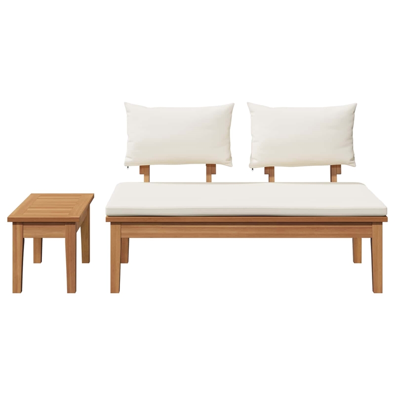 Afuera Living 2 PC Wood Garden Bench in with Cushions in Brown/Cream