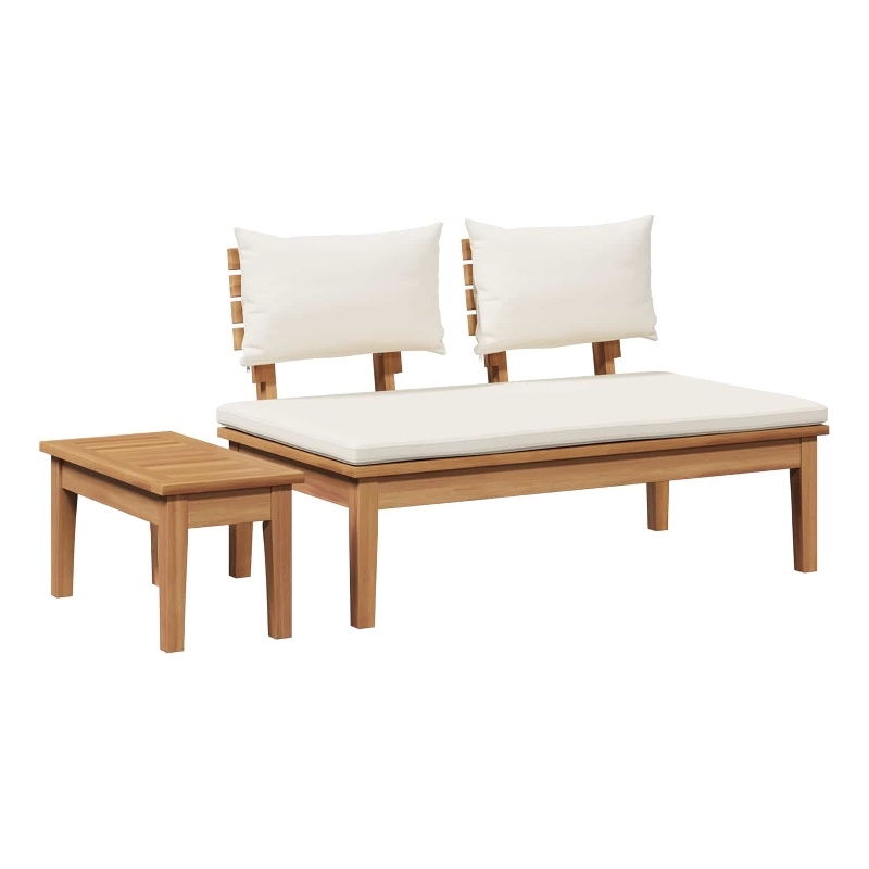 Afuera Living 2 PC Wood Garden Bench in with Cushions in Brown/Cream