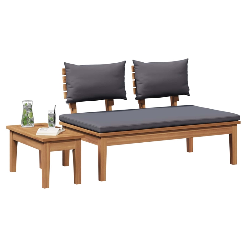 Afuera Living 2 PC Wood Garden Bench in with Cushions in Gray/Brown