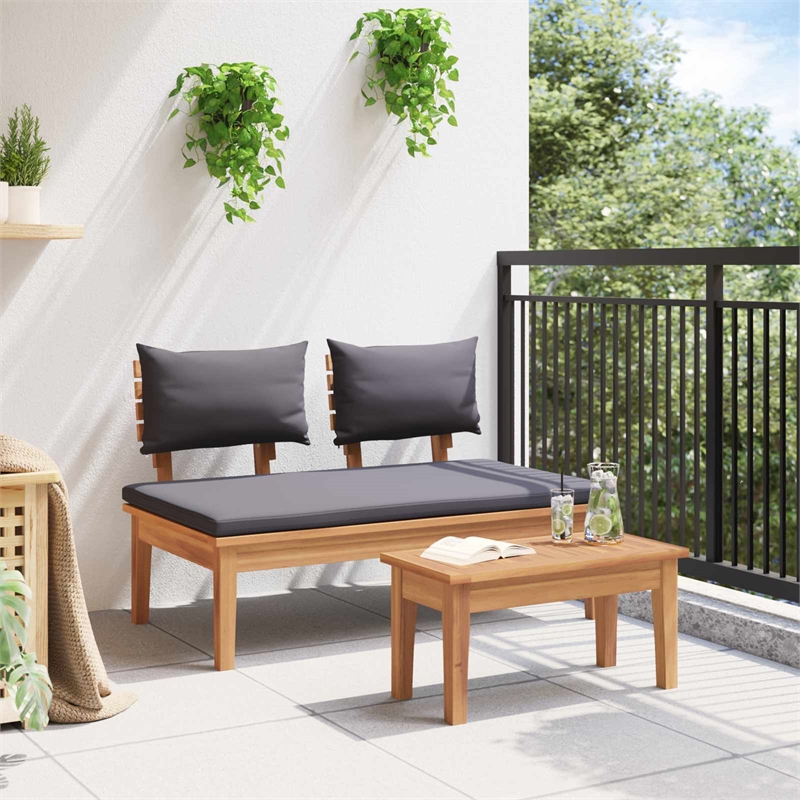 Afuera Living 2 PC Wood Garden Bench in with Cushions in Gray/Brown