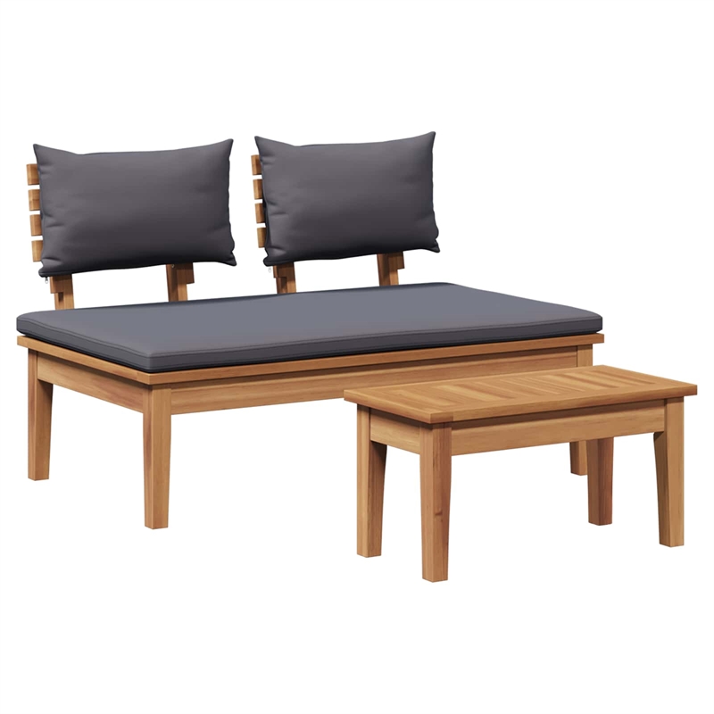 Afuera Living 2 PC Wood Garden Bench in with Cushions in Gray/Brown