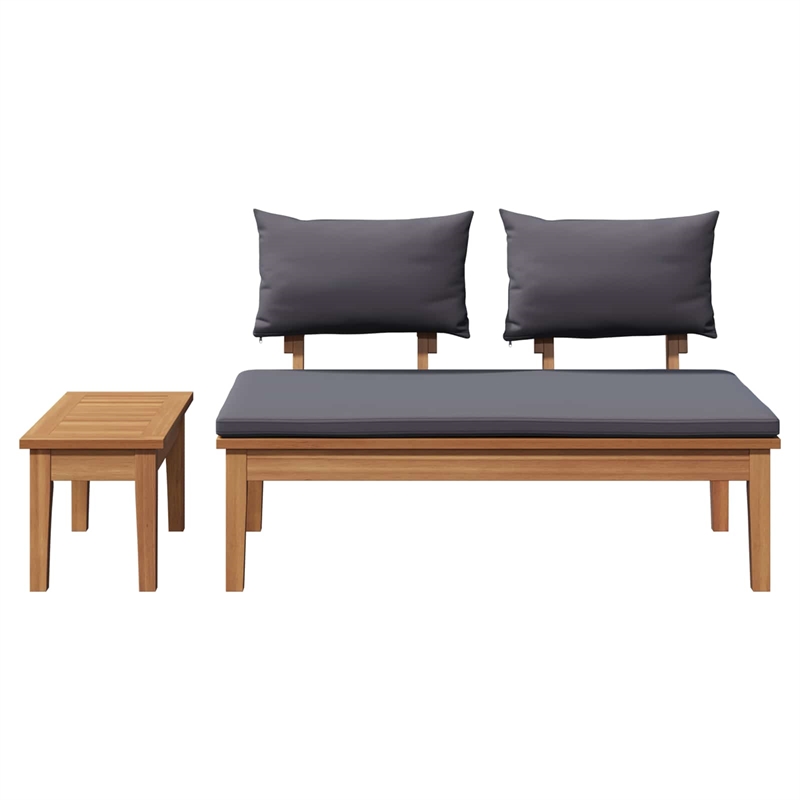 Afuera Living 2 PC Wood Garden Bench in with Cushions in Gray/Brown