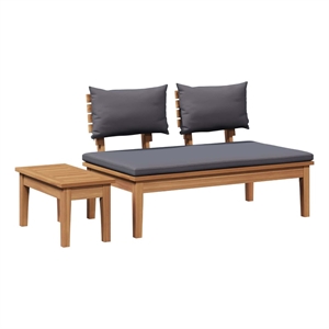 Afuera Living 2 PC Wood Garden Bench in with Cushions in Gray/Brown