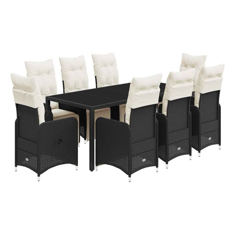 Afuera Living Contemporary 9 Piece Poly Rattan Bistro Set in Black/Cream