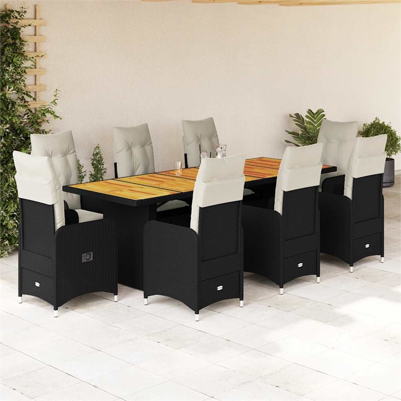 Afuera Living Contemporary 9 Piece Poly Rattan Bistro Set in Black/Cream