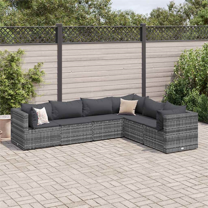 Afuera Living Contemporary Synthetic Poly Rattan 6 Piece  Lounge Set in Gray