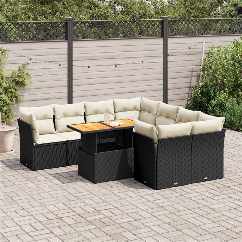 Afuera Living 9 Piece Poly Rattan Small Sofa Set in Black/Cream