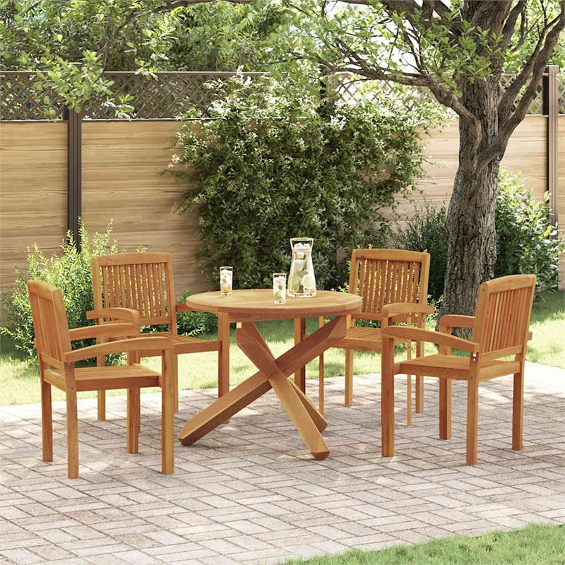 Afuera Living Solid Teak Wood Standard Stackable Garden Dining Set Natural/Brown