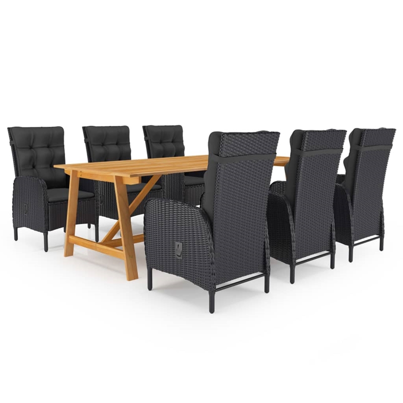 Afuera Living Solid Acacia Wood Table/PE Rattan Chairs Large Dining Set in Black