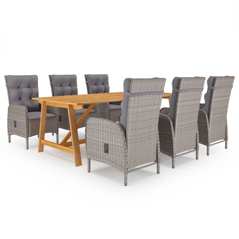 Afuera Living Solid Acacia Wood/PE Rattan/Powder-Coated Steel Dining Set in Gray