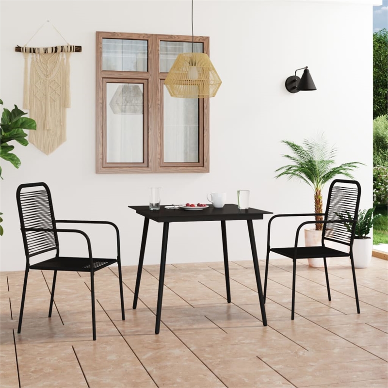 Afuera Living Cotton Rope/Powder-Coated Steel/Tempered Glass Dining Set in Black