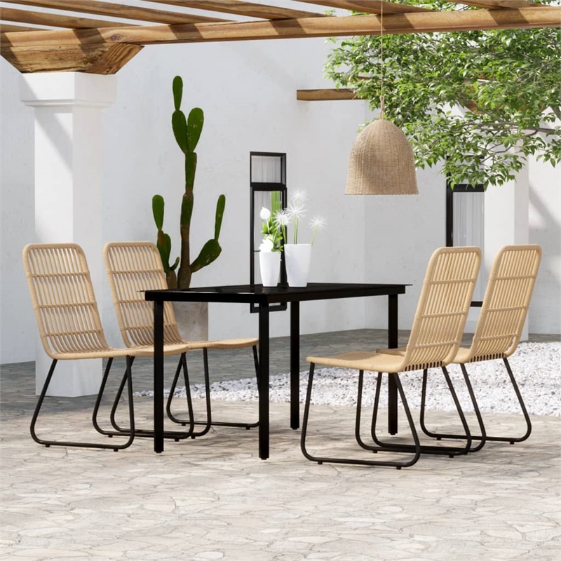 Afuera Living PE Rattan and Powder-Coated Steel Standard Dining Set in Oak/Black