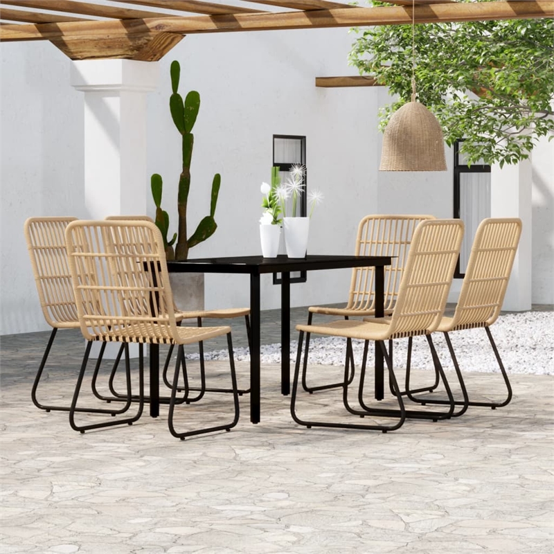 Afuera Living PE Rattan and Powder-Coated Steel Standard Dining Set in Oak/Black