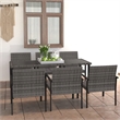Afuera Living Dining Set in Gray and Black Poly Rattan/Powder-Coated Steel/Glass