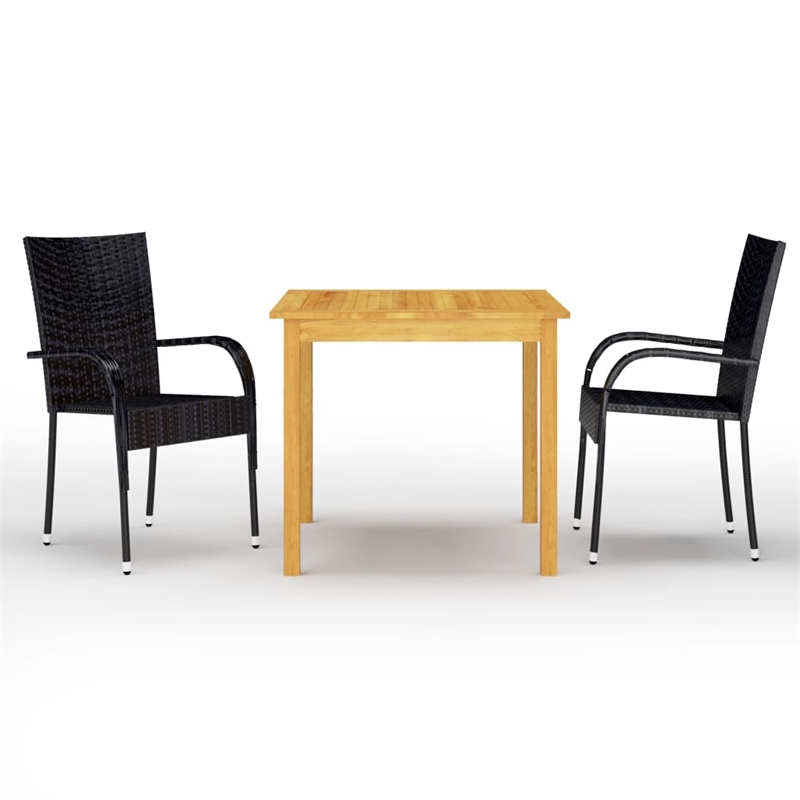 Afuera Living Dining Set in Black Solid Acacia Wood Compact Stackable Dining Set