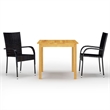 Afuera Living Dining Set in Black Solid Acacia Wood Compact Stackable Dining Set