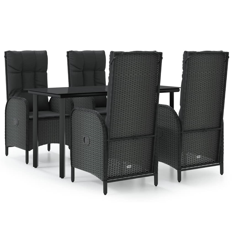 Afuera Living PE Rattan Medium Multi-Position Backrest Patio Dining Set in Black