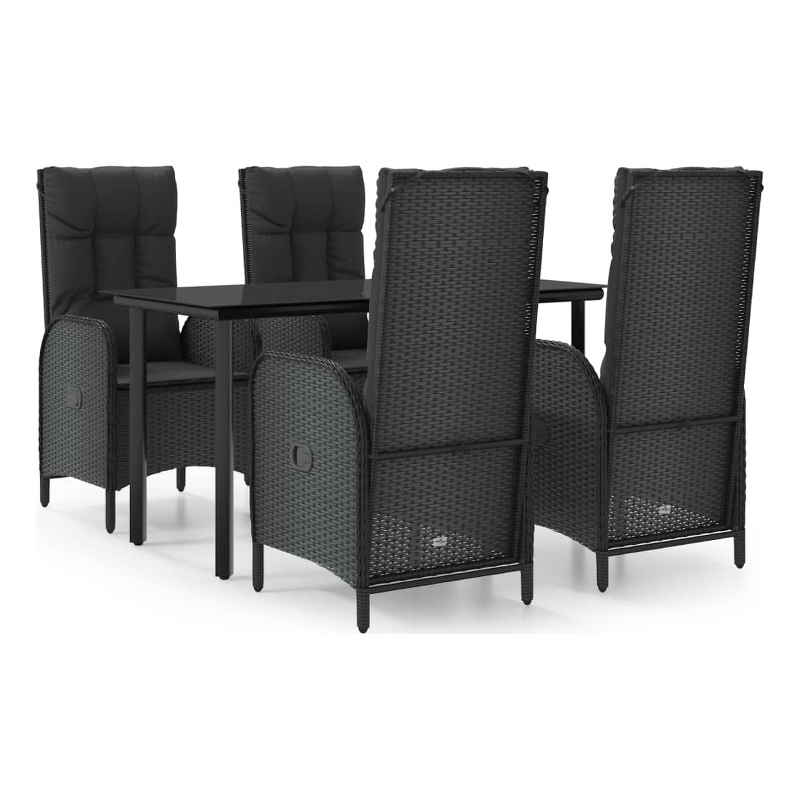 Afuera Living PE Rattan Medium Multi-Position Backrest Patio Dining Set in Black