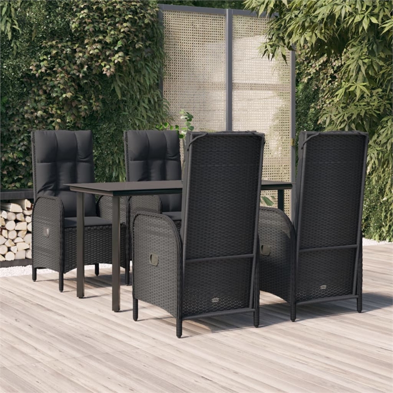 Afuera Living PE Rattan Medium Multi-Position Backrest Patio Dining Set in Black