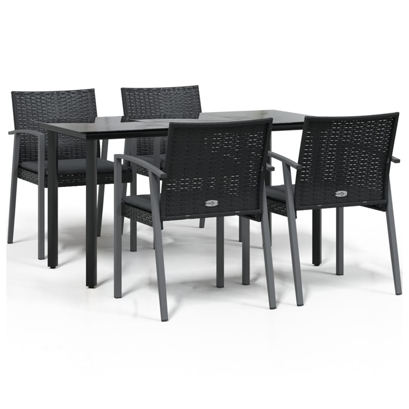 Afuera Living Poly Rattan/Steel/Tempered Glass Medium Garden Dining Set in Black