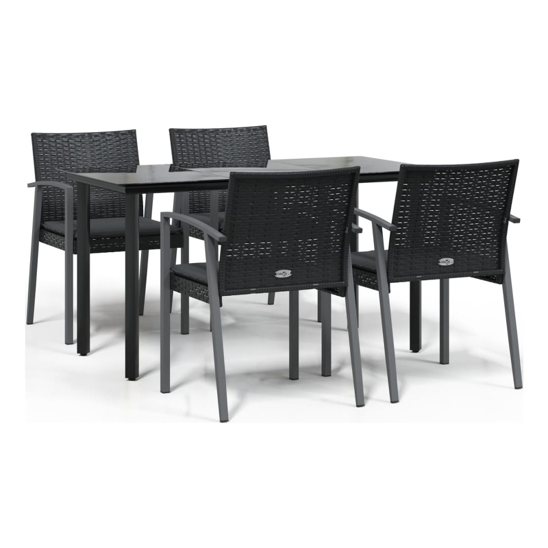 Afuera Living Poly Rattan/Steel/Tempered Glass Medium Garden Dining Set in Black