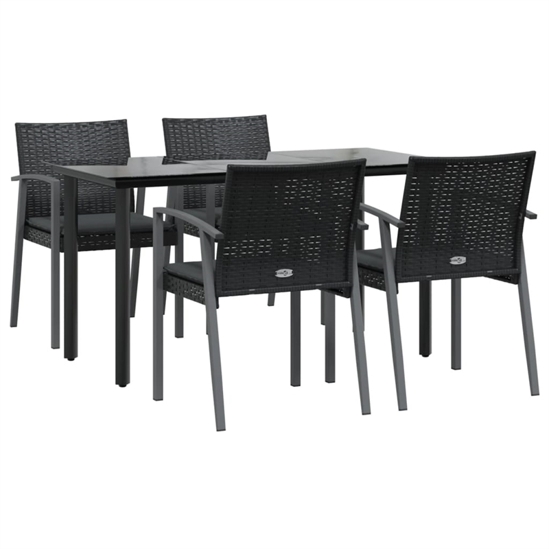 Afuera Living Poly Rattan/Steel/Tempered Glass Medium Garden Dining Set in Black