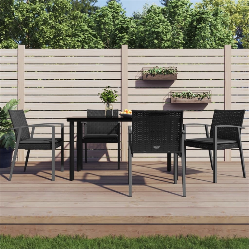 Afuera Living Poly Rattan/Steel/Tempered Glass Medium Garden Dining Set in Black