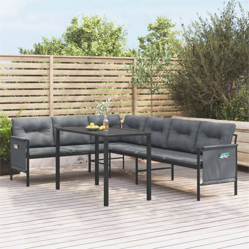 Afuera Living Steel Large Stackable Garden Dining Set in Anthracite/Gray