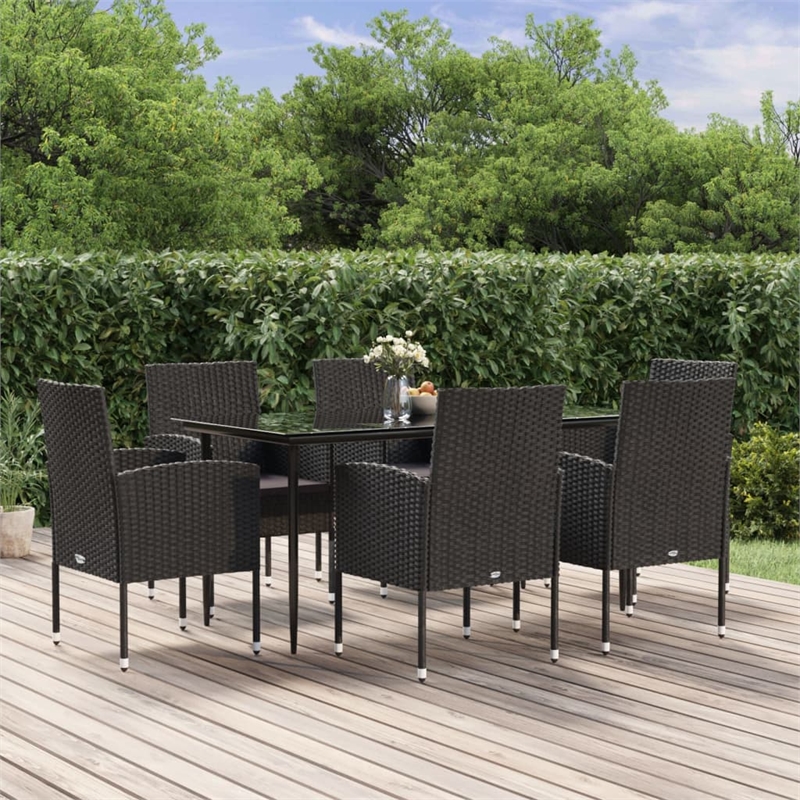 Afuera Living Poly Rattan 7 Piece Set Durable Garden Dining Set in Black