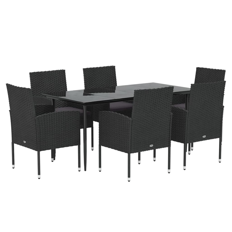 Afuera Living Poly Rattan 7 Piece Set Durable Garden Dining Set in Black